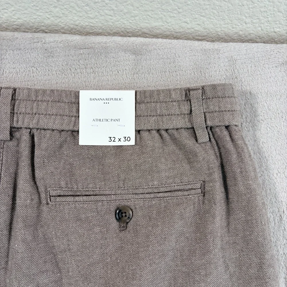 Banana Republic Athletic Fit Linen Blend Pants Men 32x27 in Taupe Tapered NWT